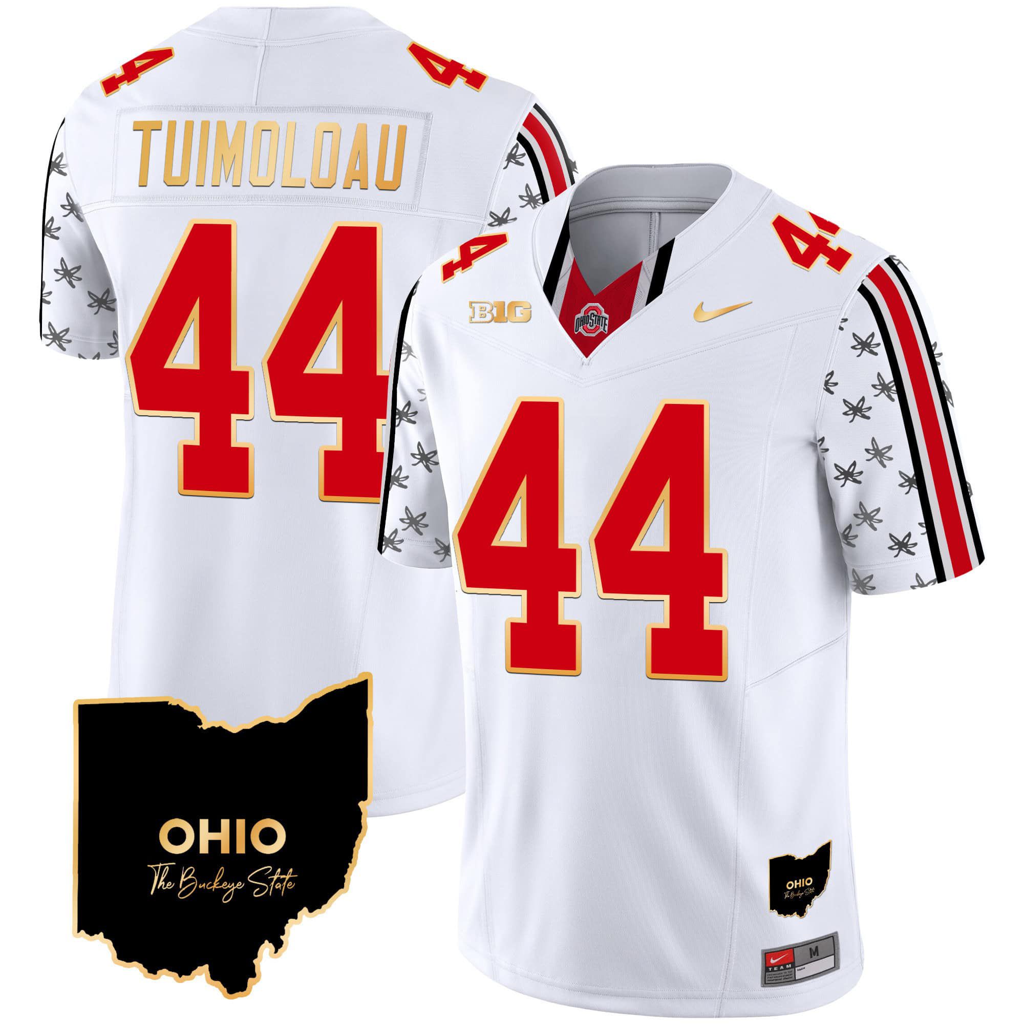Men Ohio State Buckeyes #44 Tuimoloau White 2024 Nike Home Patch Gold Trim Vapor Limited NCAA Jersey